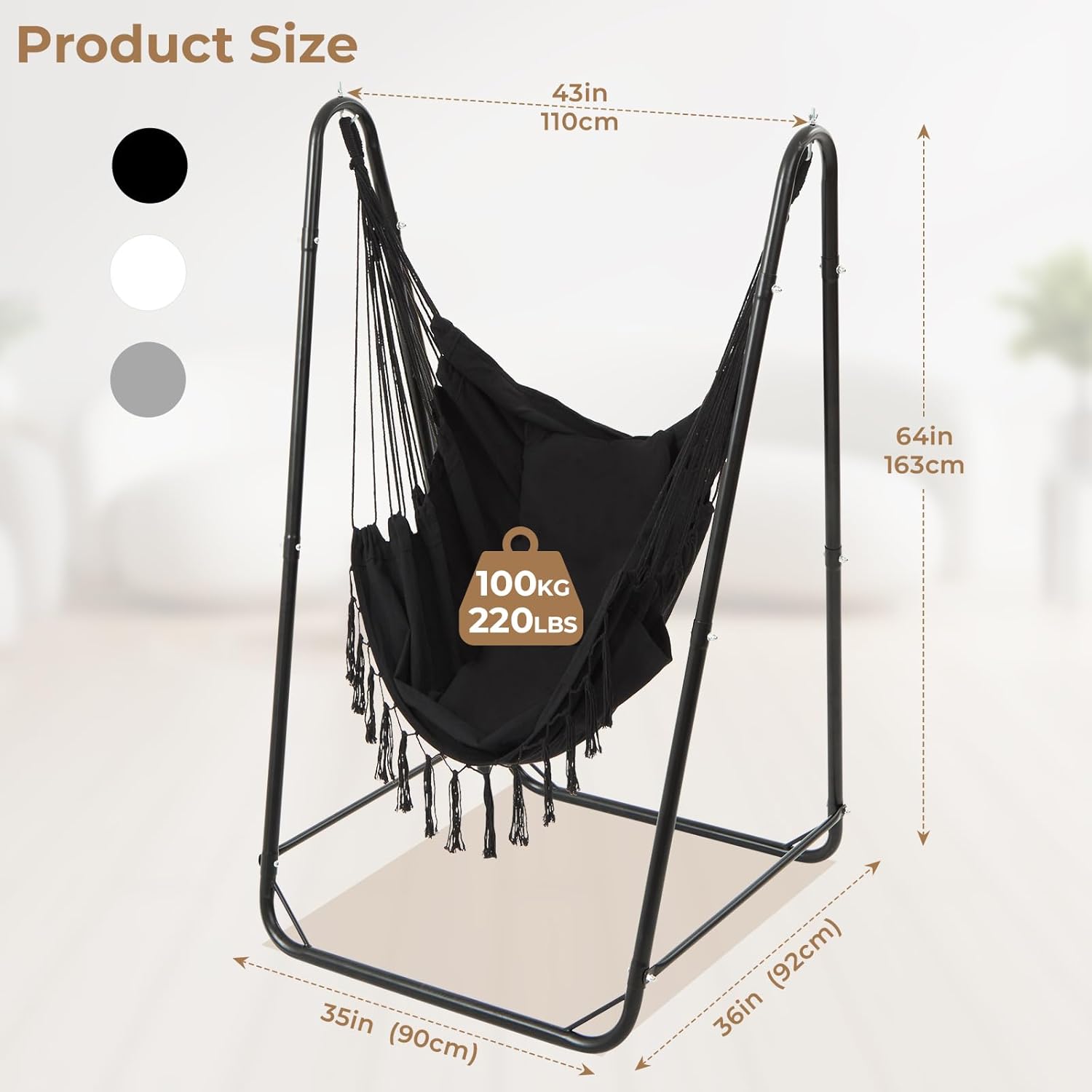 Black U Shaped Hammock Chair with Stand