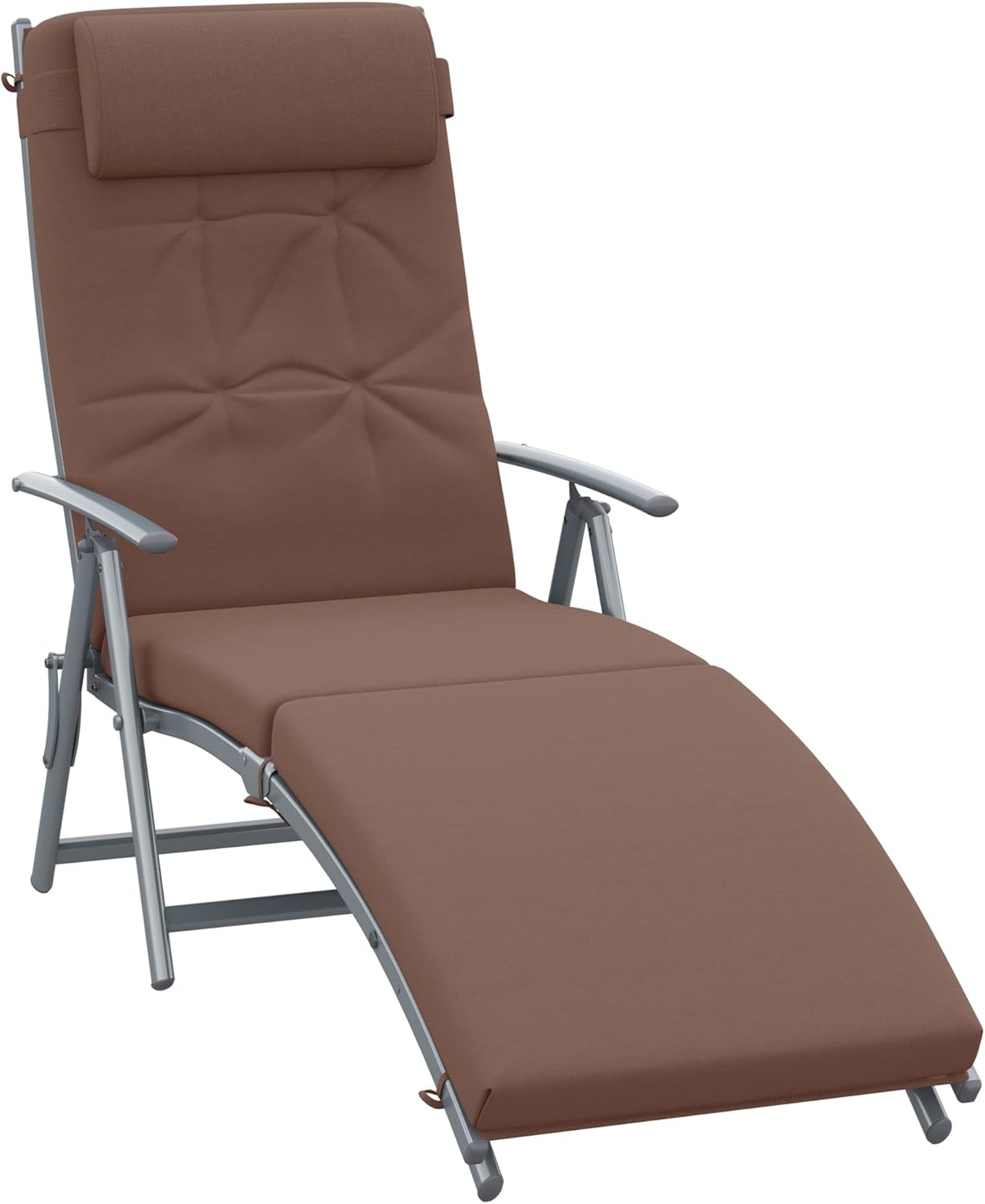 7 Level Folding Sun Lounger Recliner with Headrest Brown