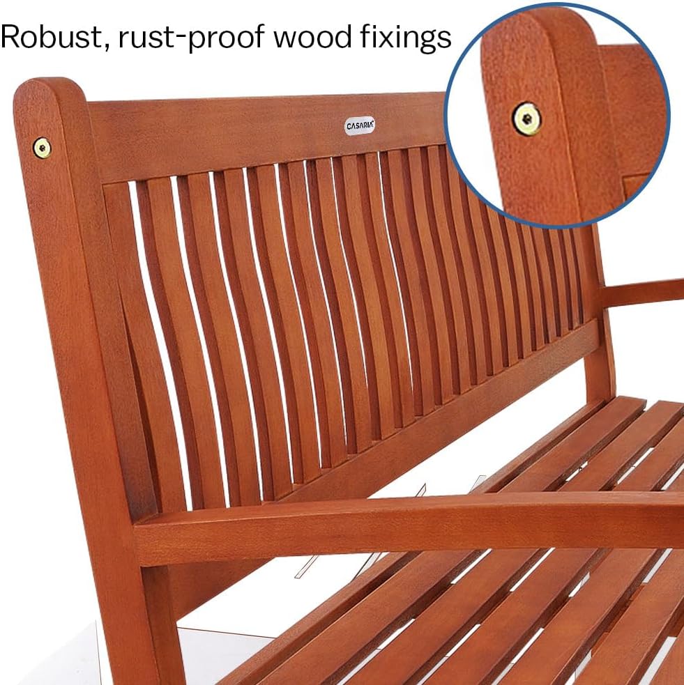 3 Seater Wooden Garden Bench 152cm Eucalyptus Outdoor Patio Bench