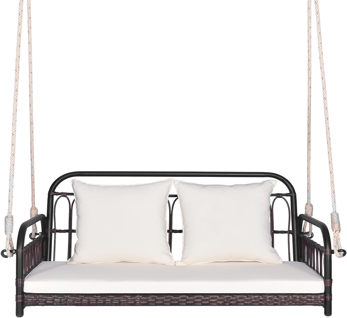2 Seater Rattan Hanging Swing Bench Cushion Pillows