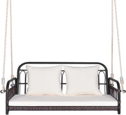 2 Seater Rattan Hanging Swing Bench Cushion Pillows