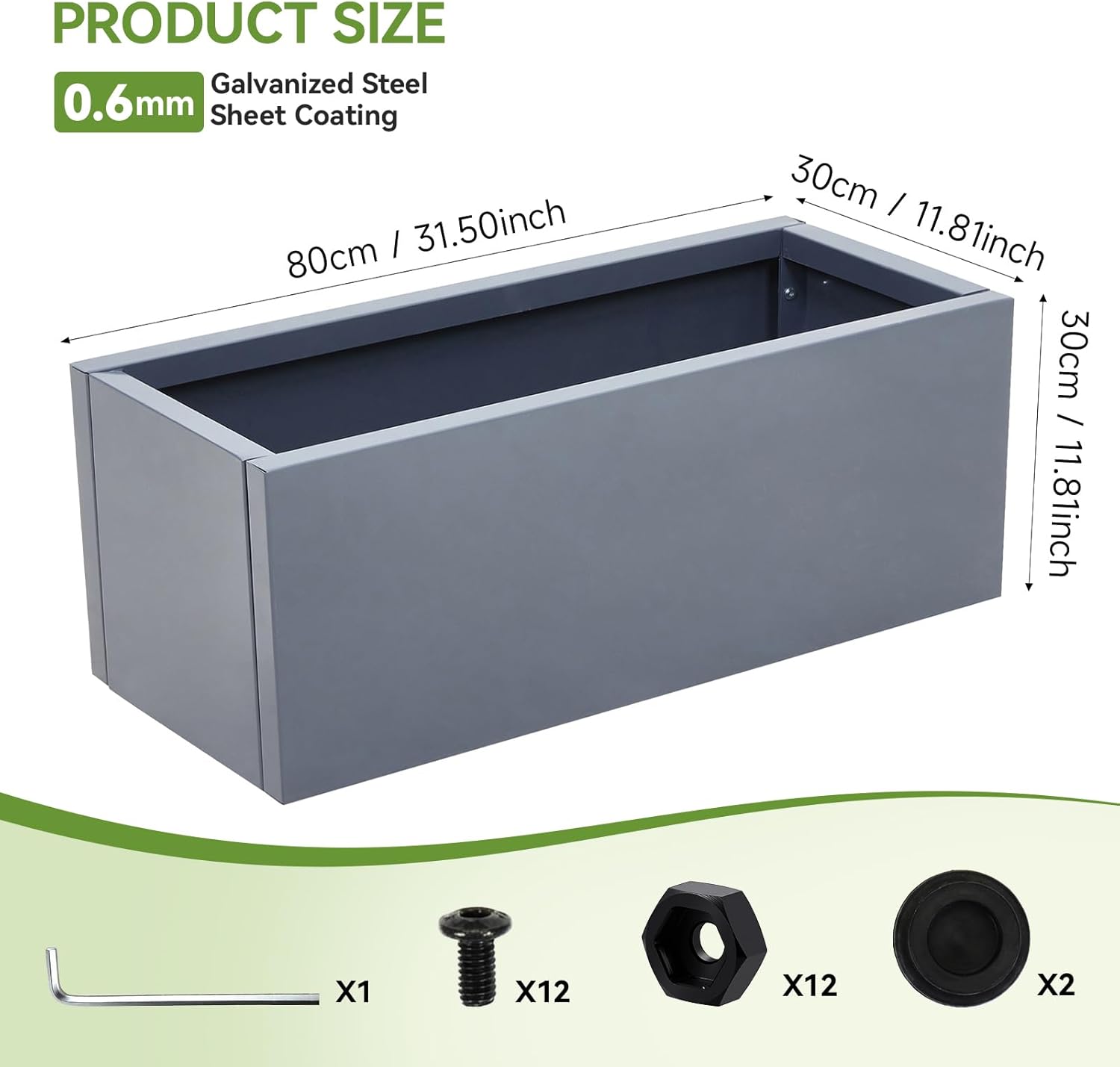 Raised Garden Bed Galvanised Steel Planter Box 70L Outdoor Indoor Grey