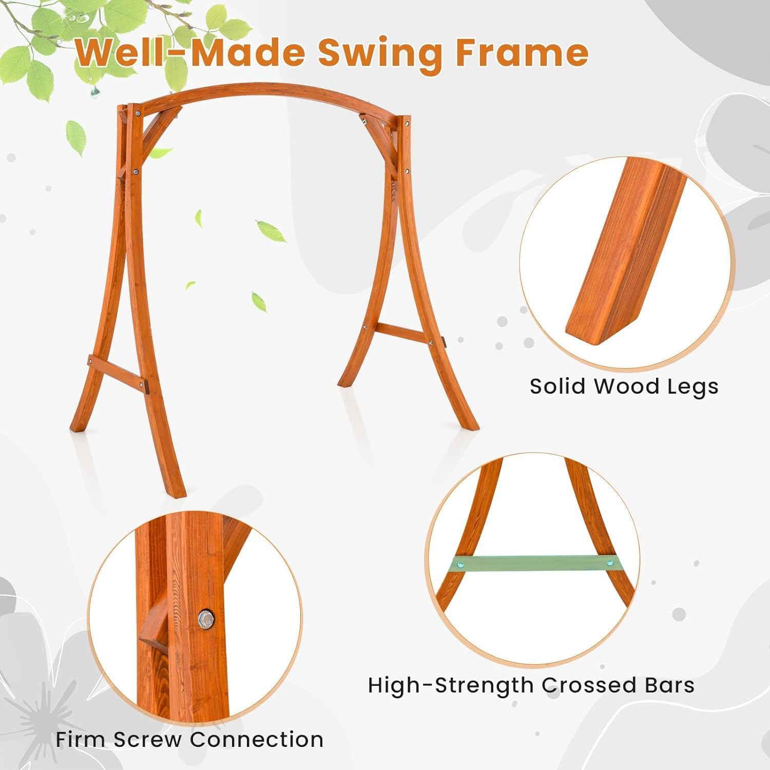 2 Seater Wooden Garden Swing Chair with Stand