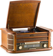 Retro 8 in 1 Music Centre Record Player Brown