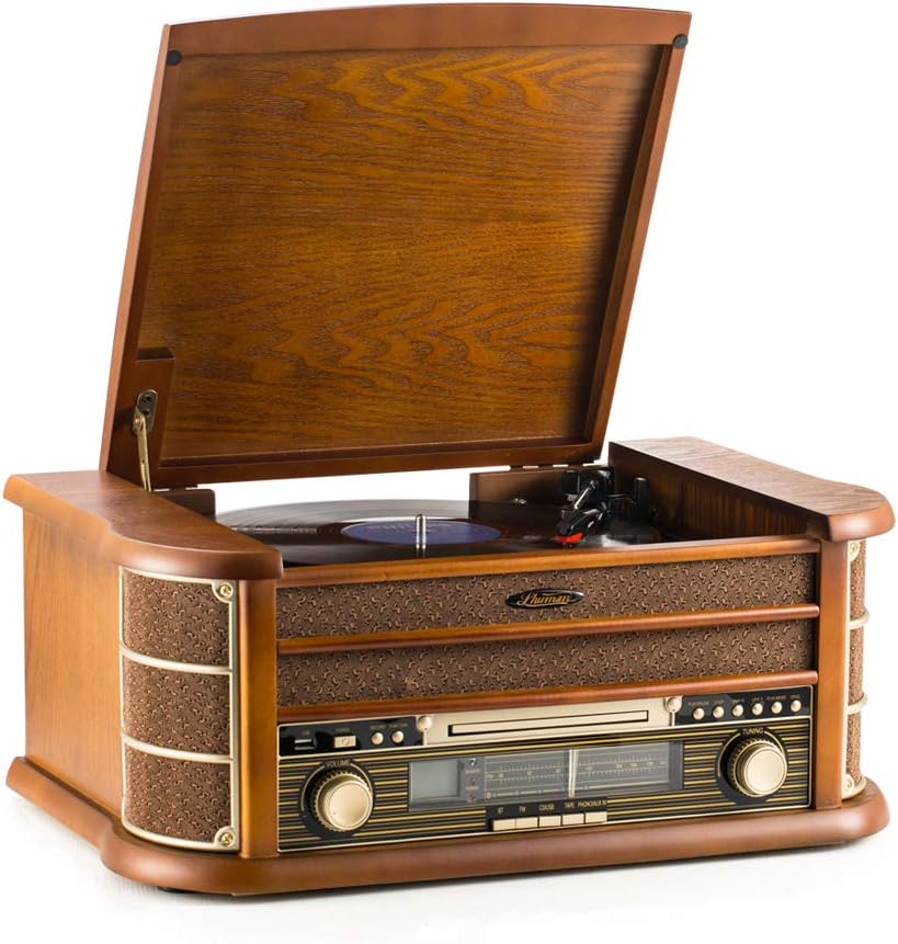 Retro 8 in 1 Music Centre Record Player Brown
