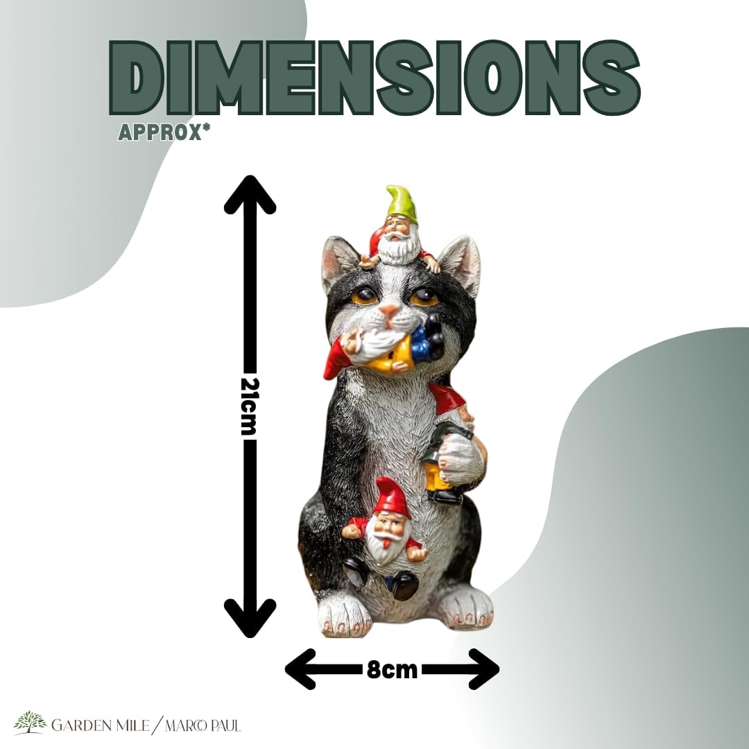 Funny Cat Eating Gnomes Statue Resin Garden Ornament Outdoor Decor