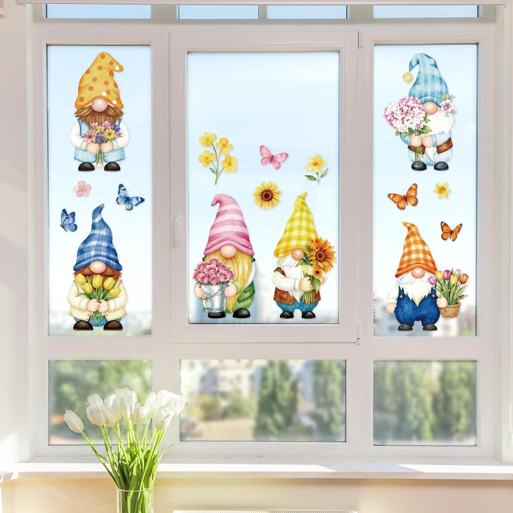 Large Gnome Window Cling 120cm Double Sided Flower Sticker