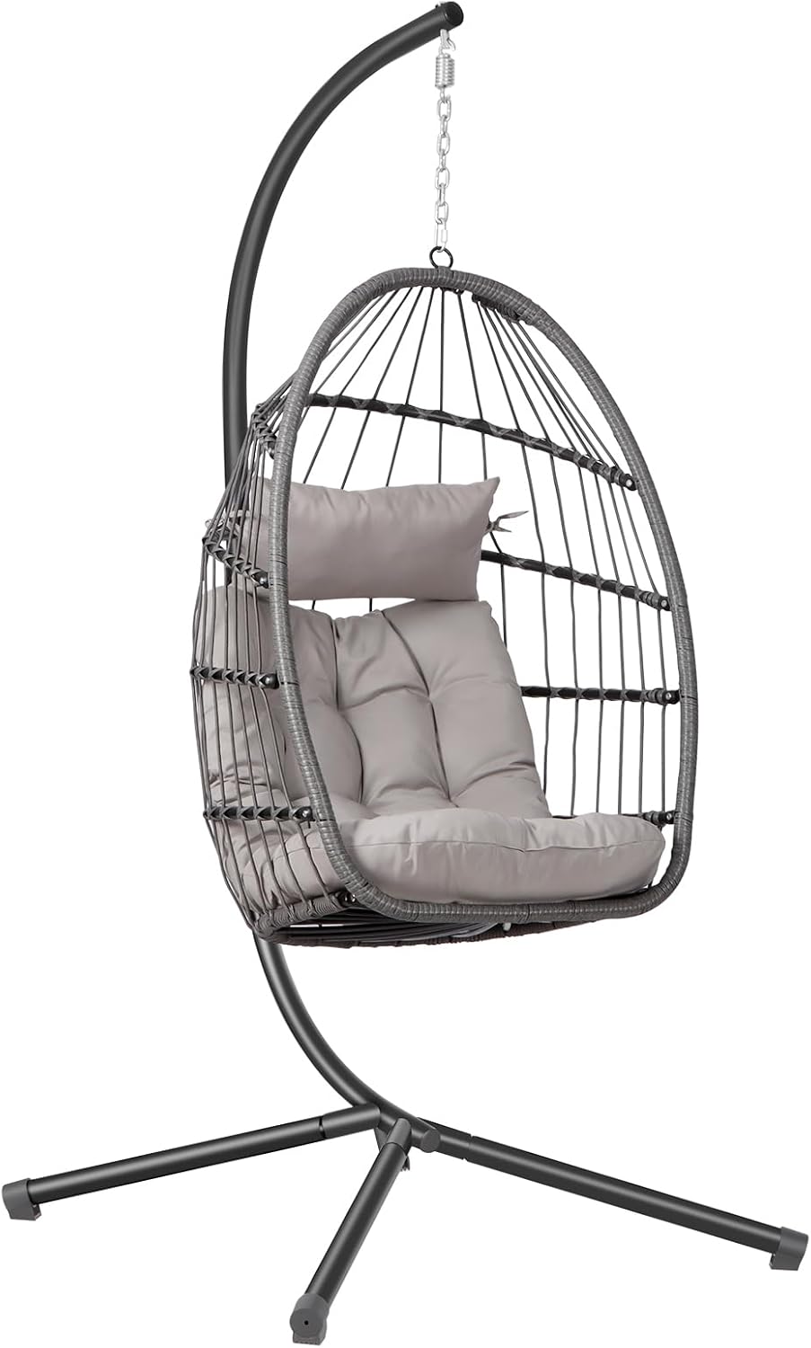 Rattan Egg Swing Chair with Stand Cushion Grey