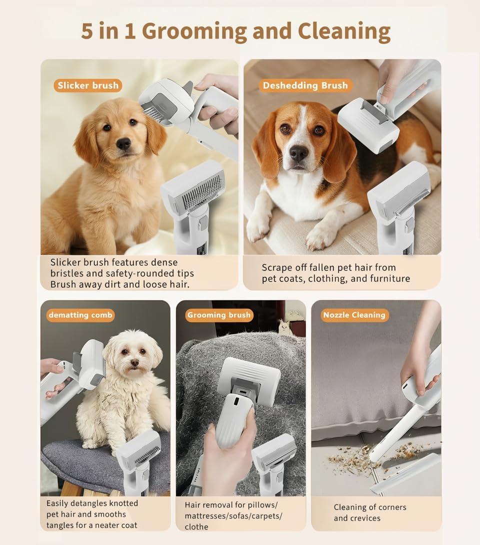 Dog Shedding Vacuum Brush 5 In 1 Grooming Kit White