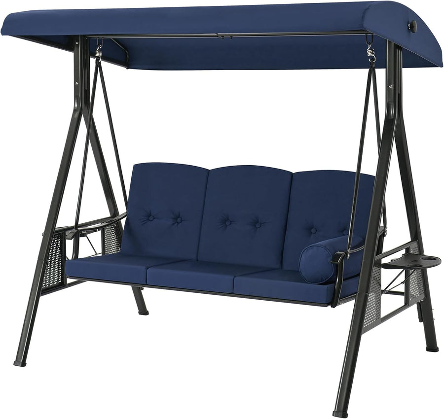 3 Seater Garden Swing Chair Blue Canopy Cup Trays