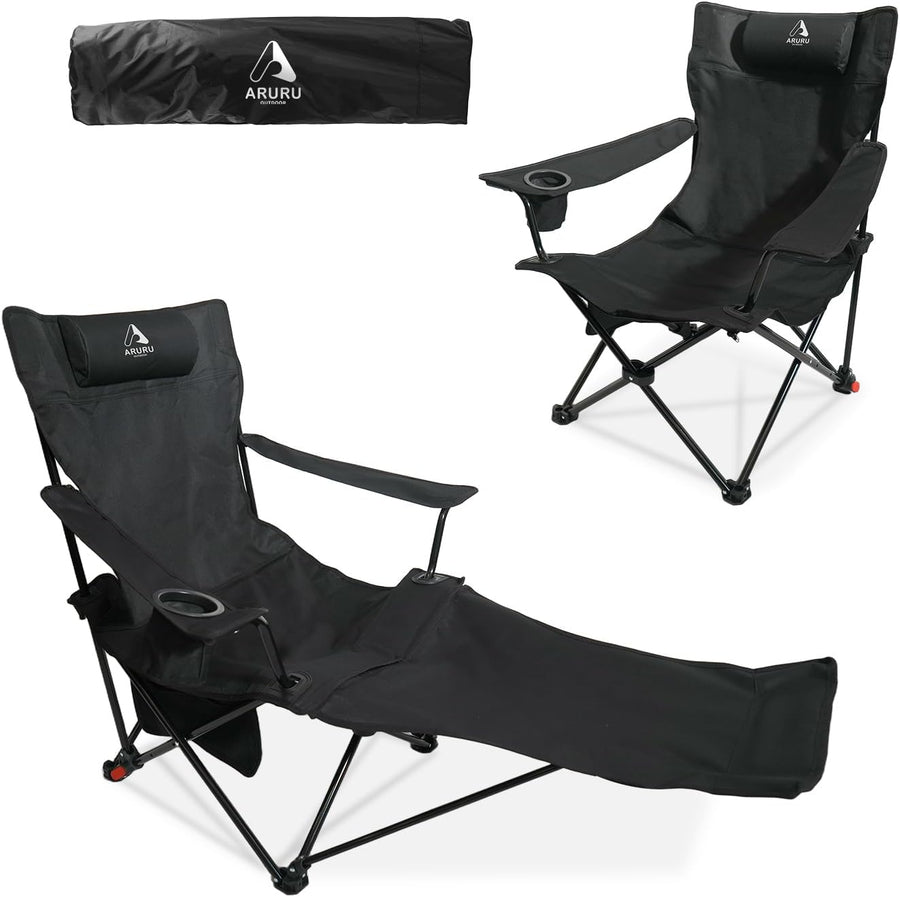 Reclining Beach Camping Chair with Footrest 300lb