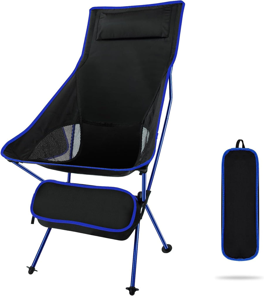 Lightweight High Back Folding Camping Chair with Headrest Blue