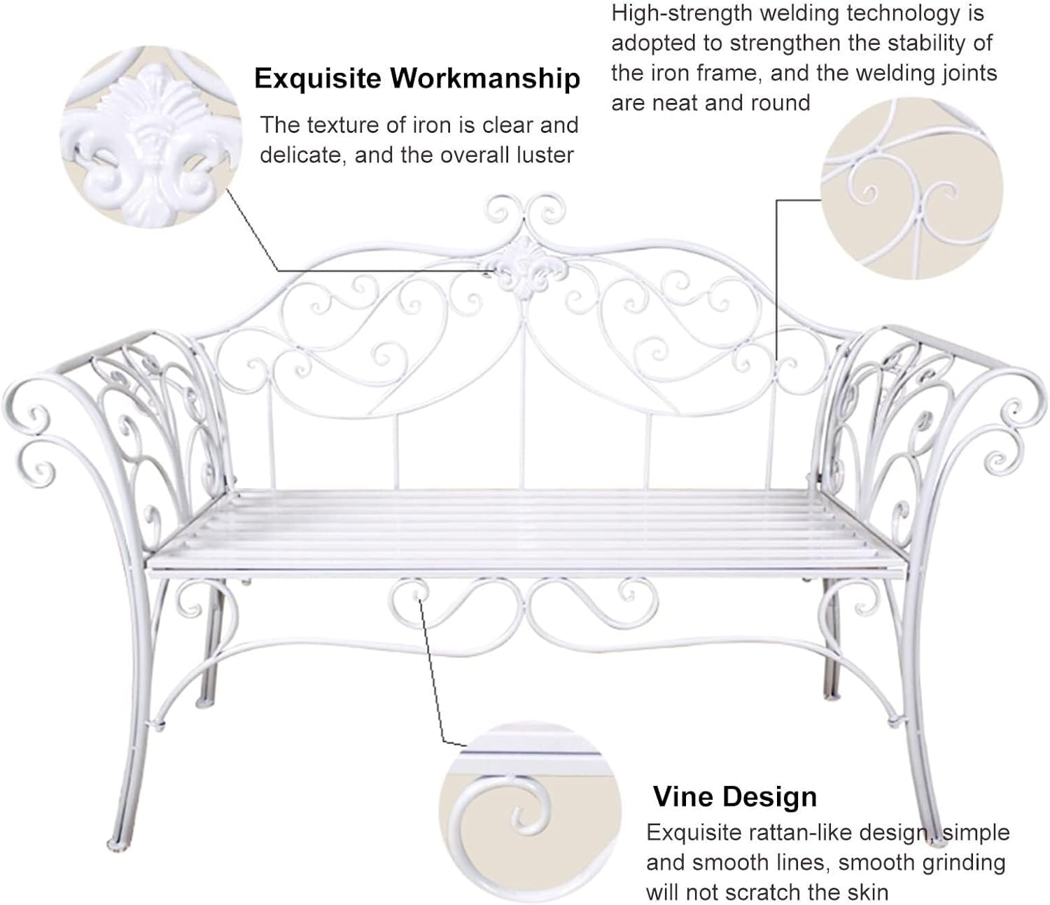 Retro Metal Garden Bench 2 Seater Outdoor Patio Seat Blue
