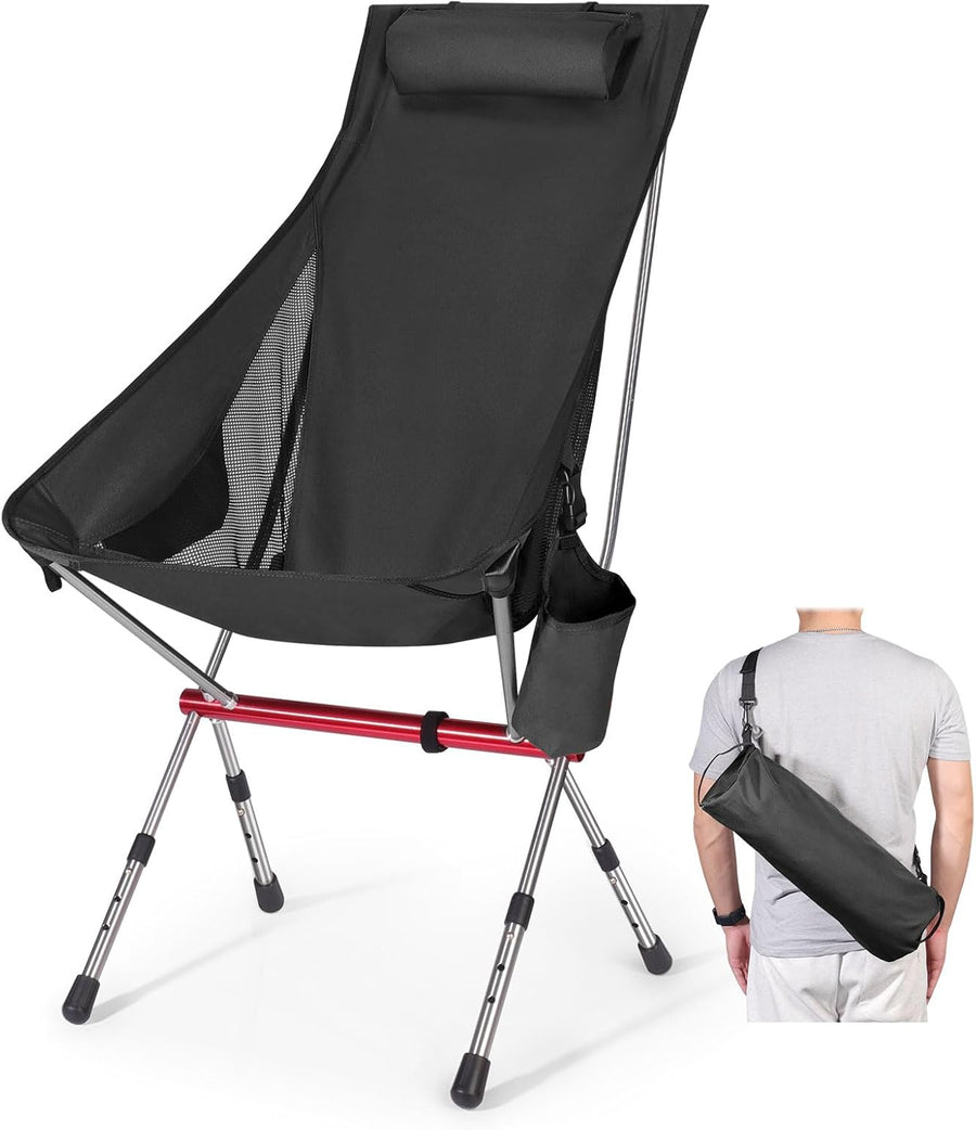 Foldable Camping Chair High Back Adjustable Black