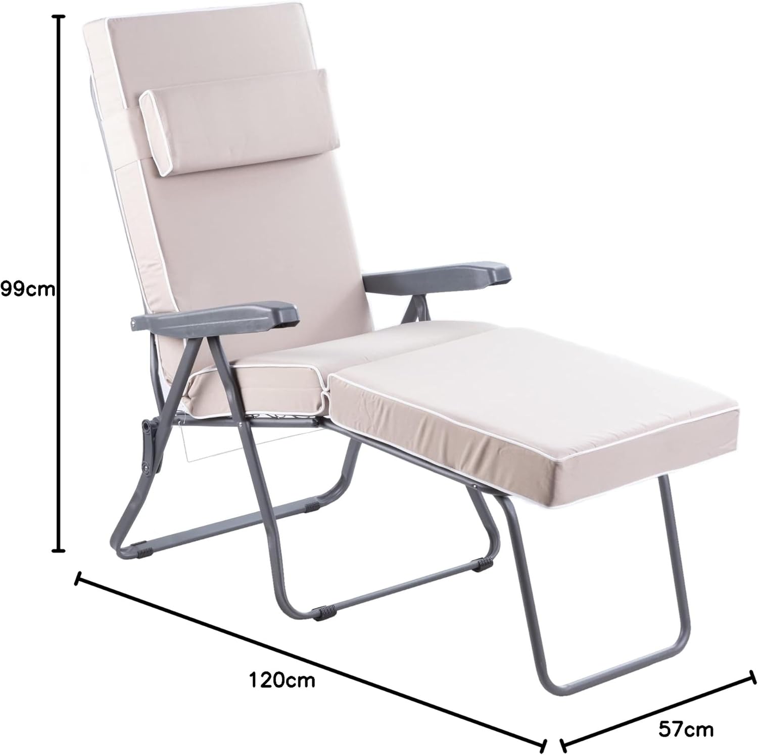 Reclining Sun Lounger with Cushion 5 Position Taupe