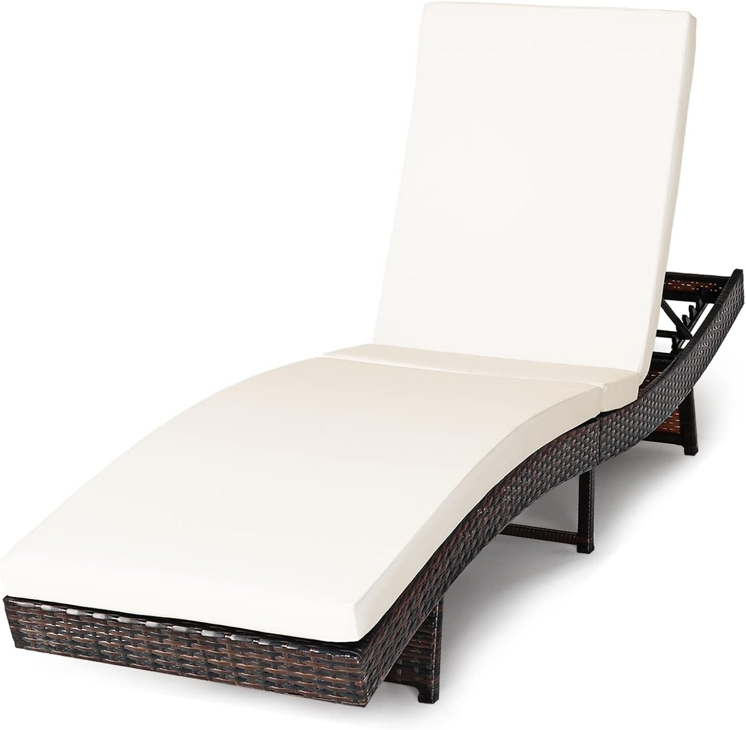Folding Rattan Sun Lounger 5 Position Cushion Cream