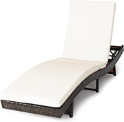 Folding Rattan Sun Lounger 5 Position Cushion Cream