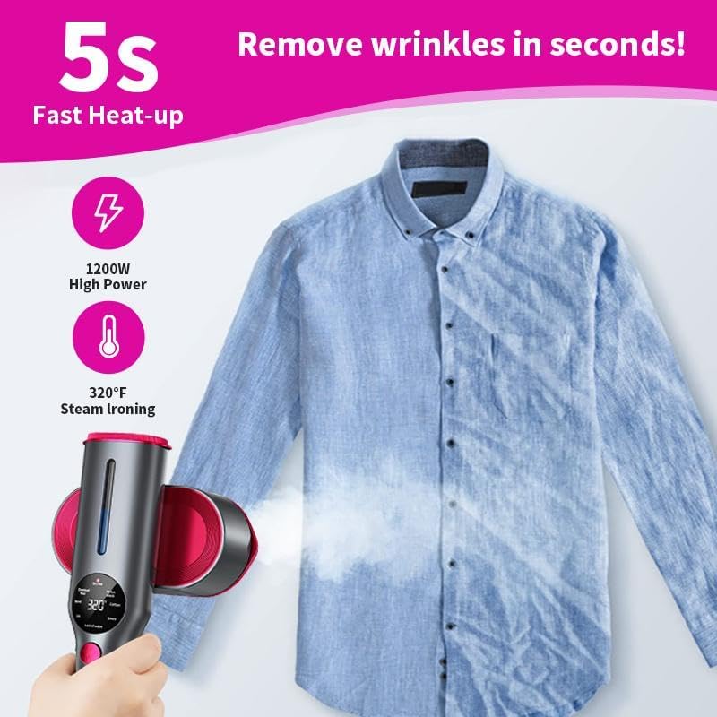 Handheld Clothes Steamer 1200W 2 in 1 Iron LED 7 Modes Fast Heat