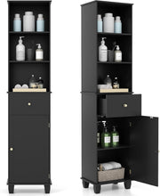 Tall Slim Storage Cabinet Black Drawer Shelves Door Unit