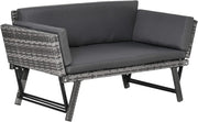Rattan Garden Sofa Bed Convertible Daybed Grey