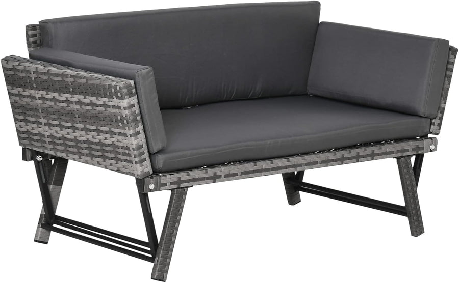 Rattan Garden Sofa Bed Convertible Daybed Grey