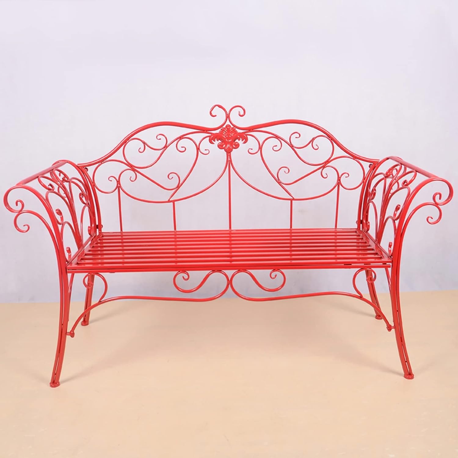Cast Iron Garden Bench 2 Seater Outdoor Patio Seat with Armrests