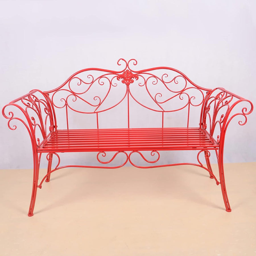Cast Iron Garden Bench 2 Seater Outdoor Patio Seat with Armrests