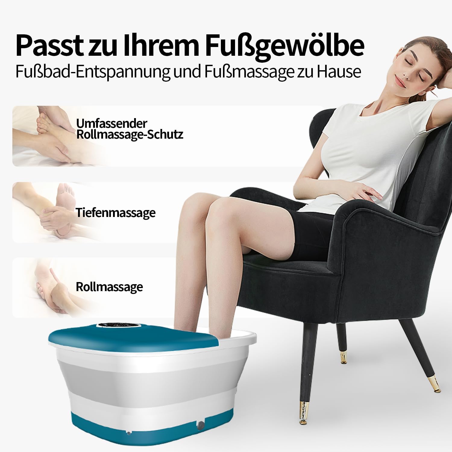 Heated Foot Spa Massager Remote Control Foldable Rollers Bubbles