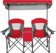 Red Double Camping Chair with Canopy 2 Seater