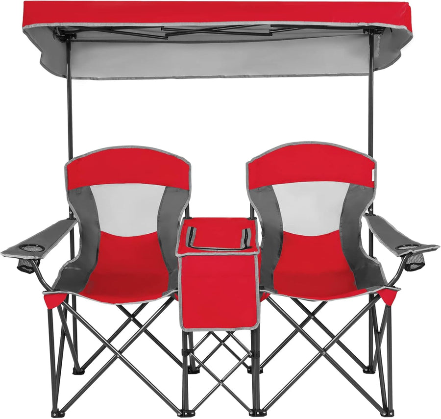 Red Double Camping Chair with Canopy 2 Seater