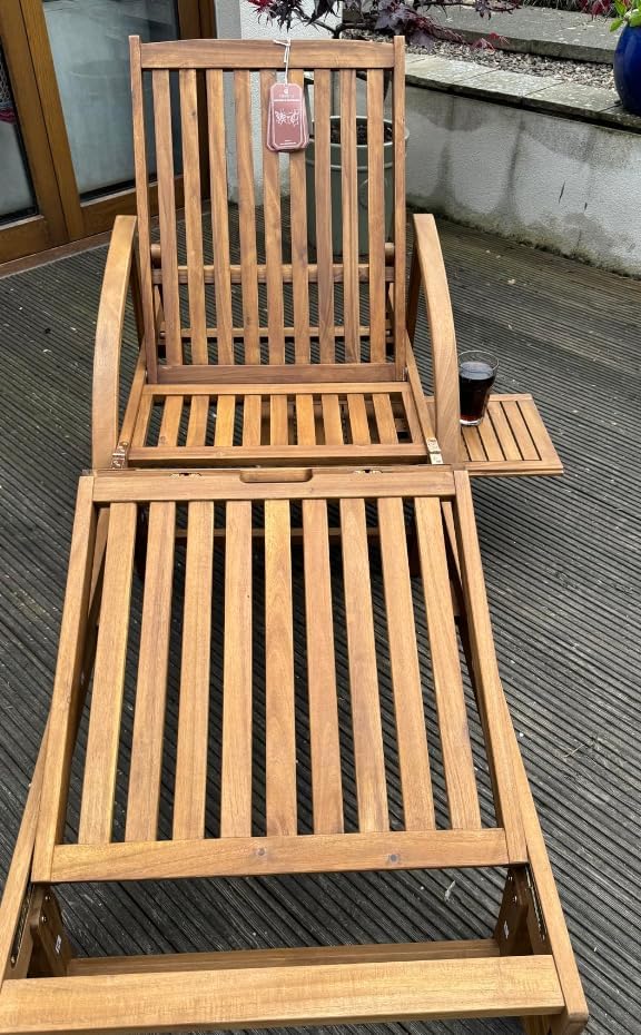 Acacia Wood Sun Lounger with Wheels Tray Adjustable