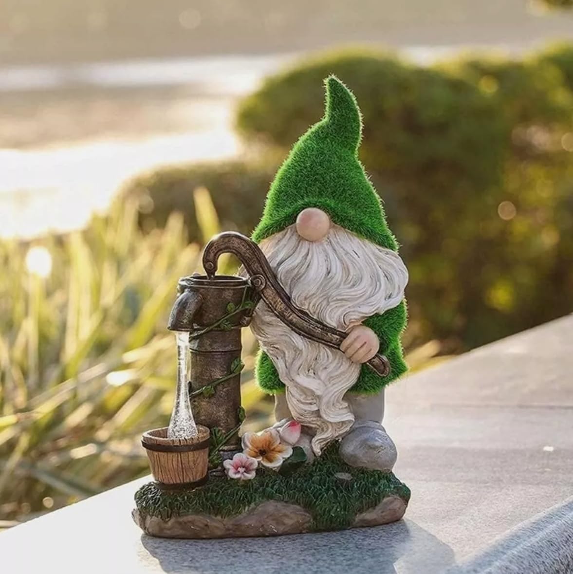 Solar Garden Gnome LED Water Pump Statue 30cm Outdoor Decor