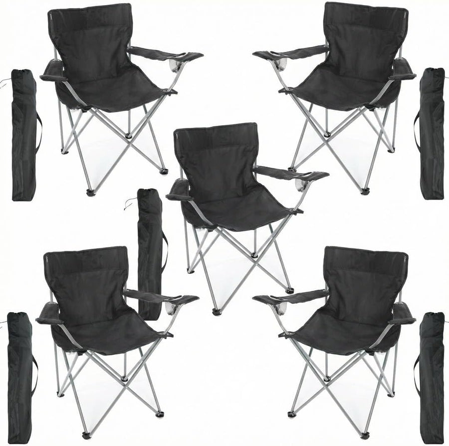 5 Pack Black Folding Camping Chairs with Cup Holder