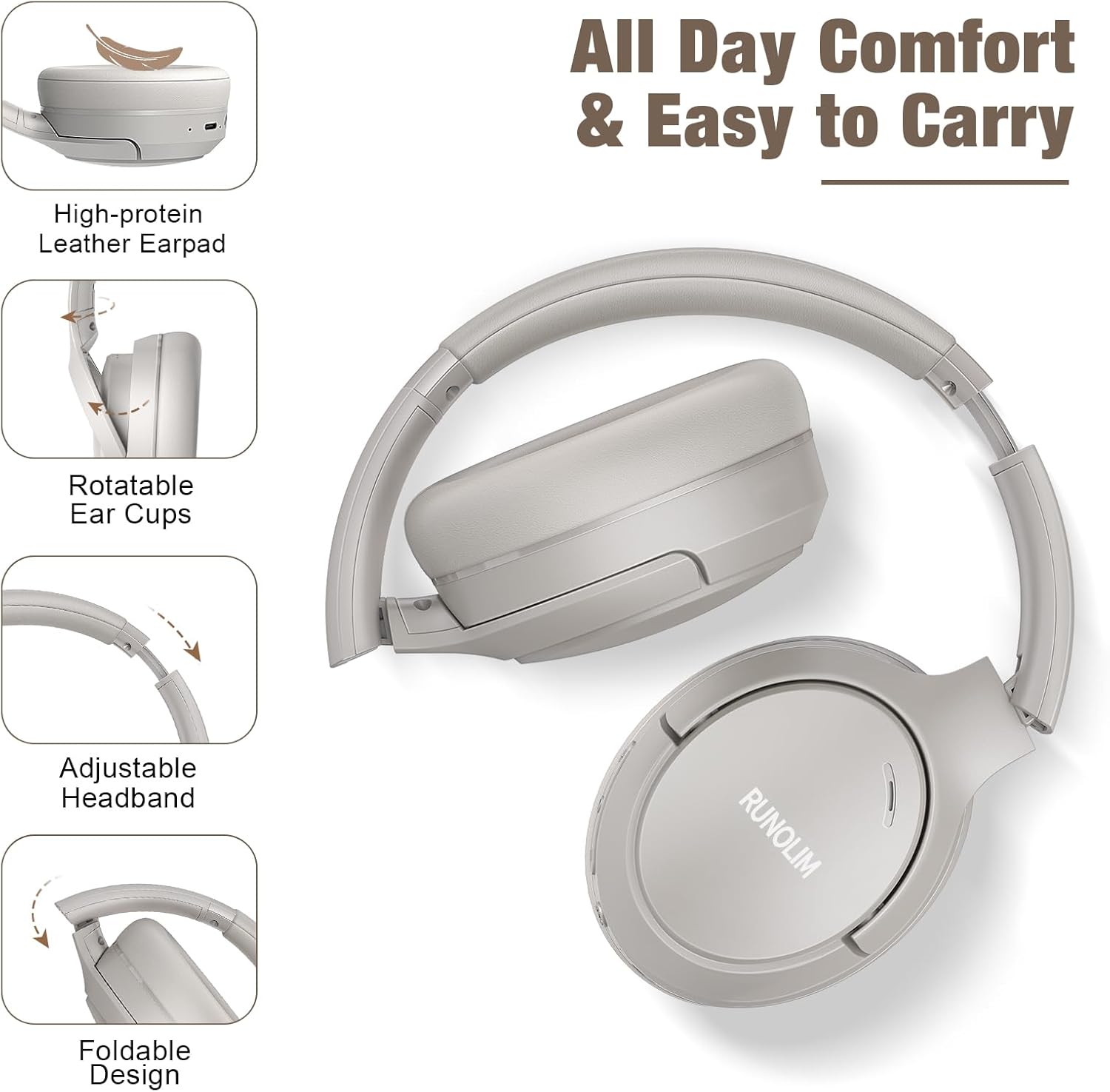 Wireless Noise Cancelling On Ear Bluetooth Headphones 65Hr White