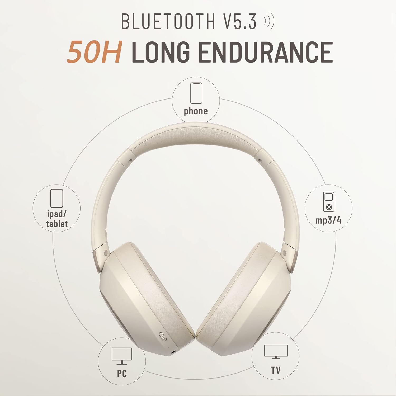 Bluetooth Over Ear Headphones 50H Playtime Deep Bass Foldable