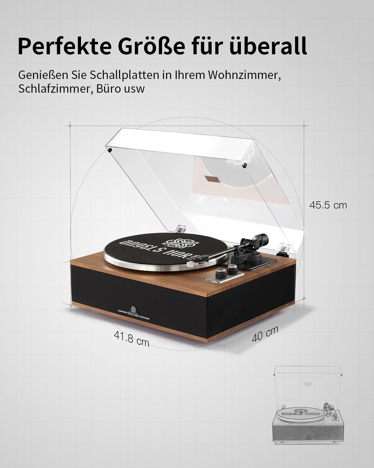 Hi-Fi Turntable with Bluetooth Speakers, Vinyl Record Player, 2-Speed, Wood Finish