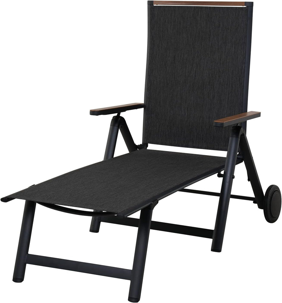 Folding Sun Lounger with Wheels 6 Position Aluminum Recliner