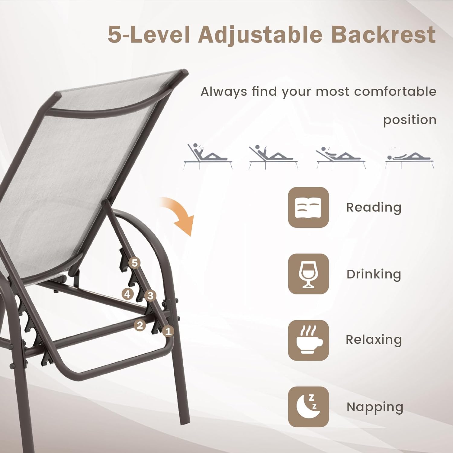 Garden Sun Lounger 5 Position Recliner Chair Grey