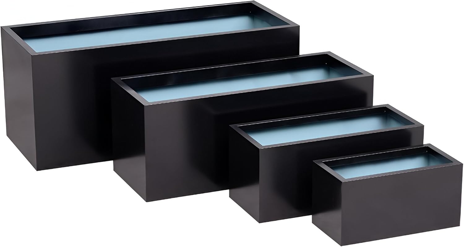 64cm Metal Garden Planter Gunmetal Black Zinc Rectangular Pot