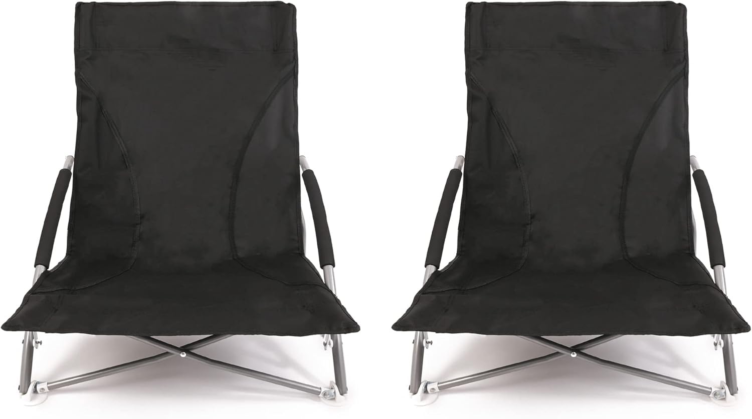 Set of 2 Low Folding Beach Chairs Black