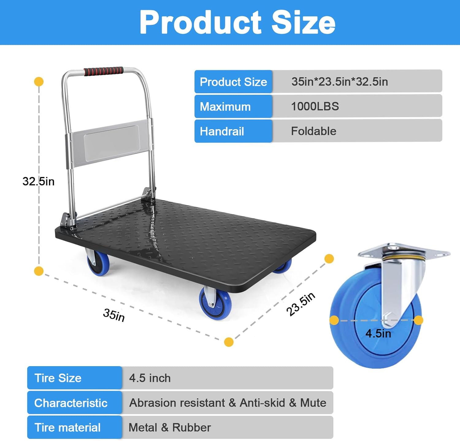 150KG Folding Platform Trolley Hand Truck Flatbed Cart