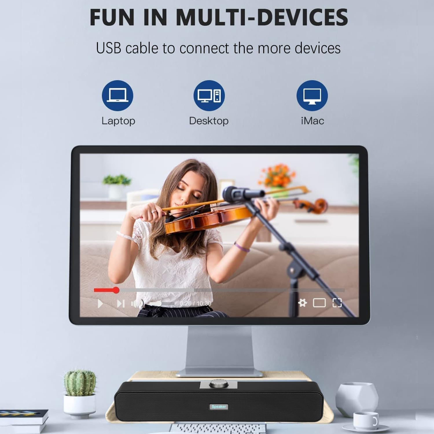 Bluetooth PC Speakers USB Powered Stereo Bass Desktop Audio