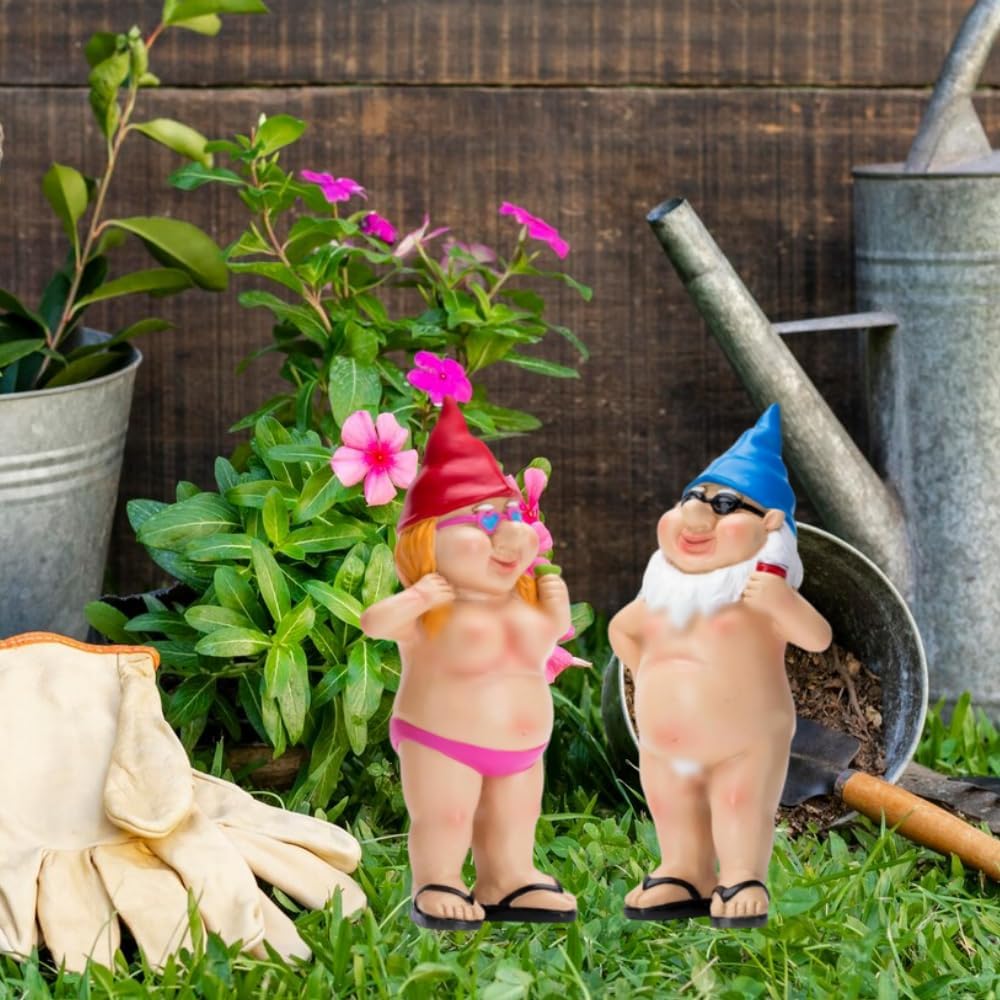 Funny Naughty Garden Gnomes Set Resin Rude Couple Ornament Decor