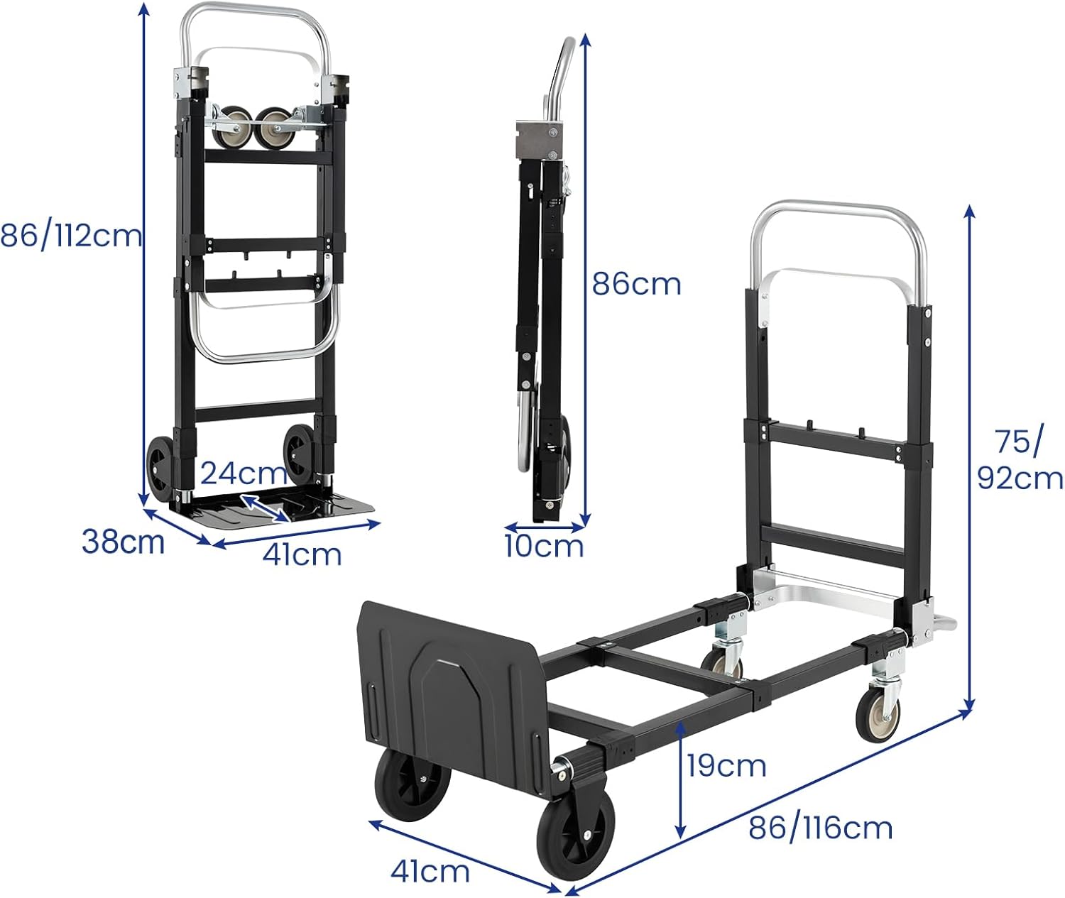 2 In 1 Folding Hand Truck Trolley 272KG Cart