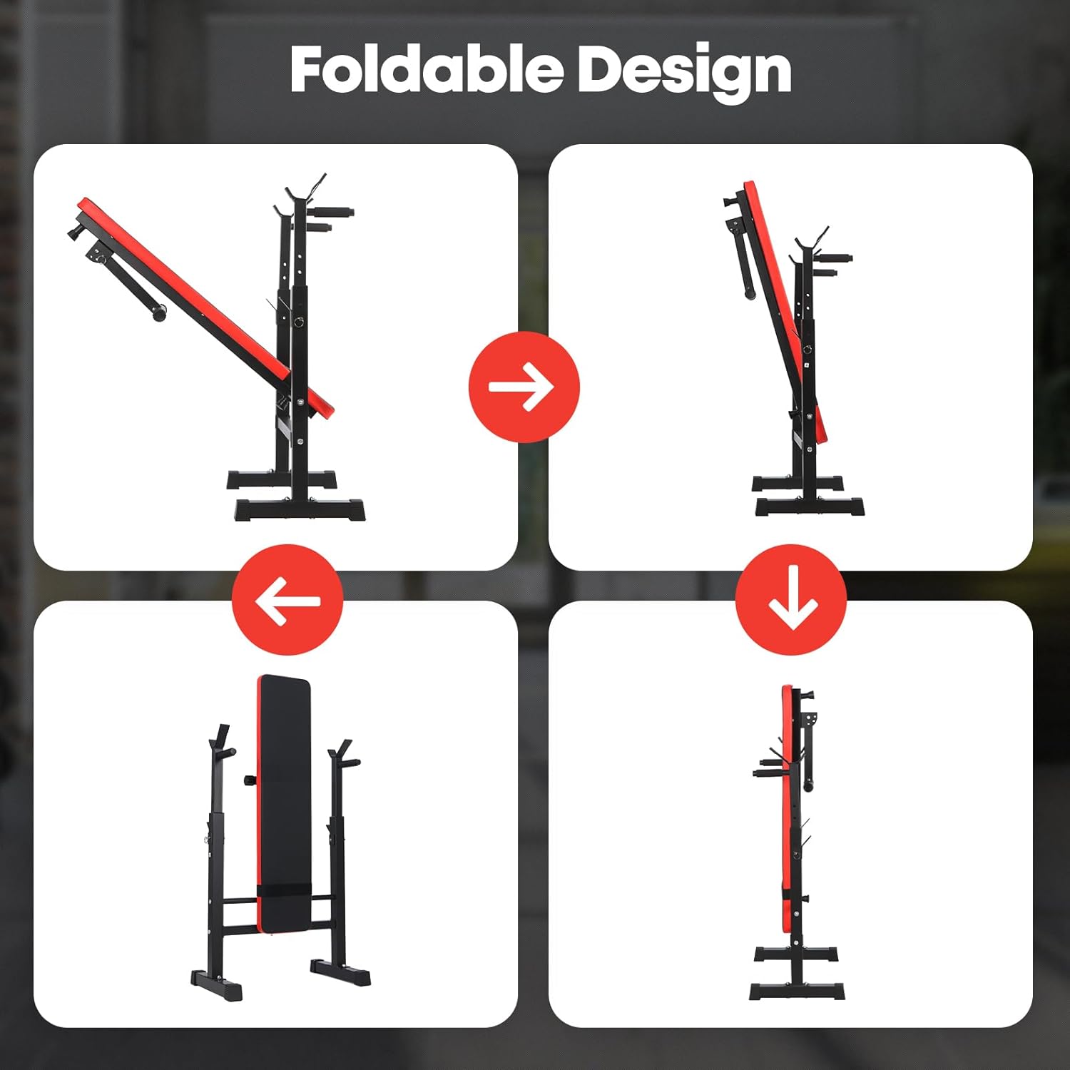 Adjustable Weight Bench Barbell Rack Foldable Bench Press Dip Station