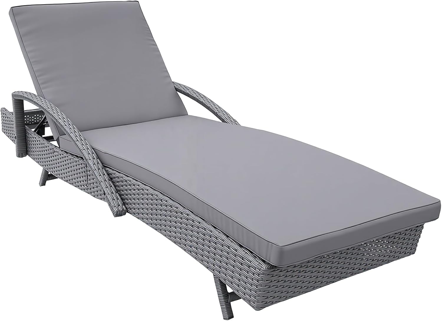 Rattan Sun Lounger Recliner Bed with Cushion Garden Grey