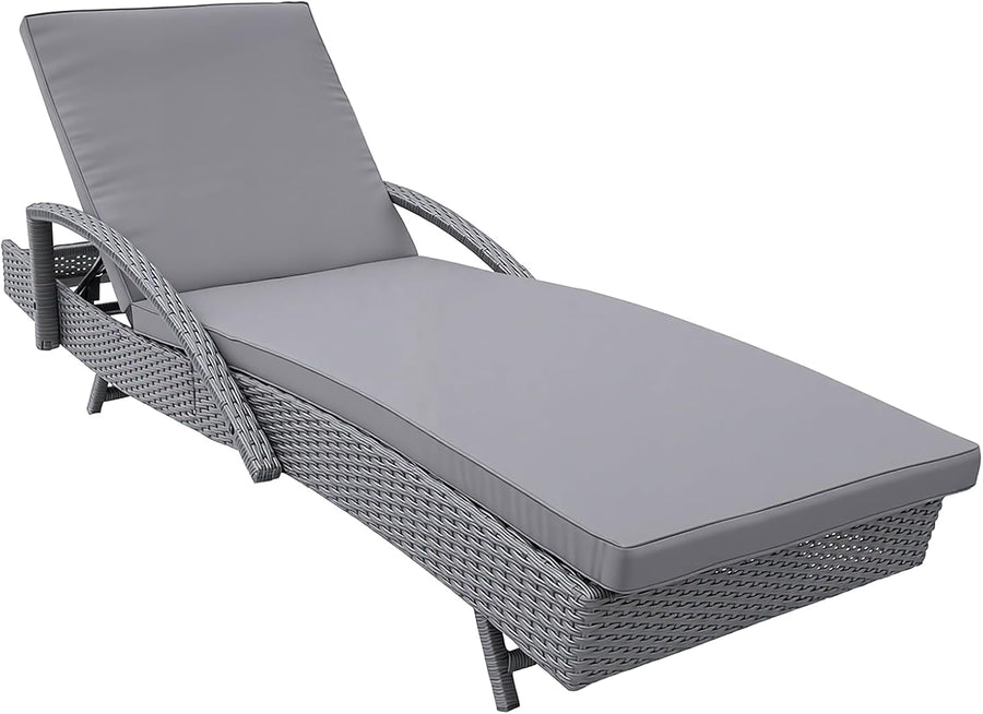 Rattan Sun Lounger Recliner Bed with Cushion Garden Grey