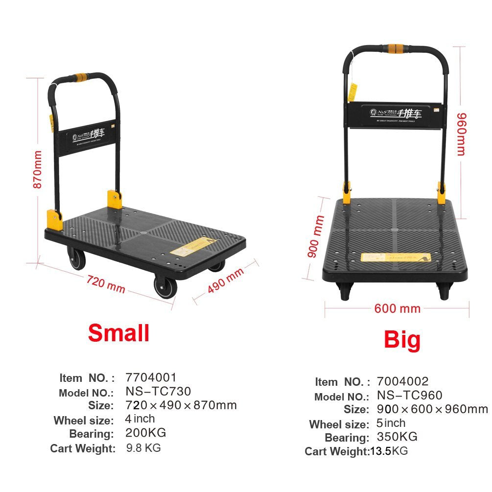 Silent Wheel Platform Trolley 200KG One Hand Fold Cart