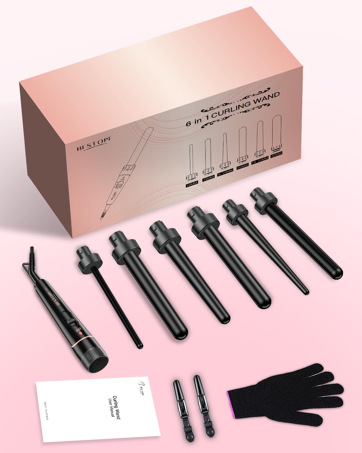 6 in 1 Hair Curling Wand Set Ceramic Curling Iron Fast Heat