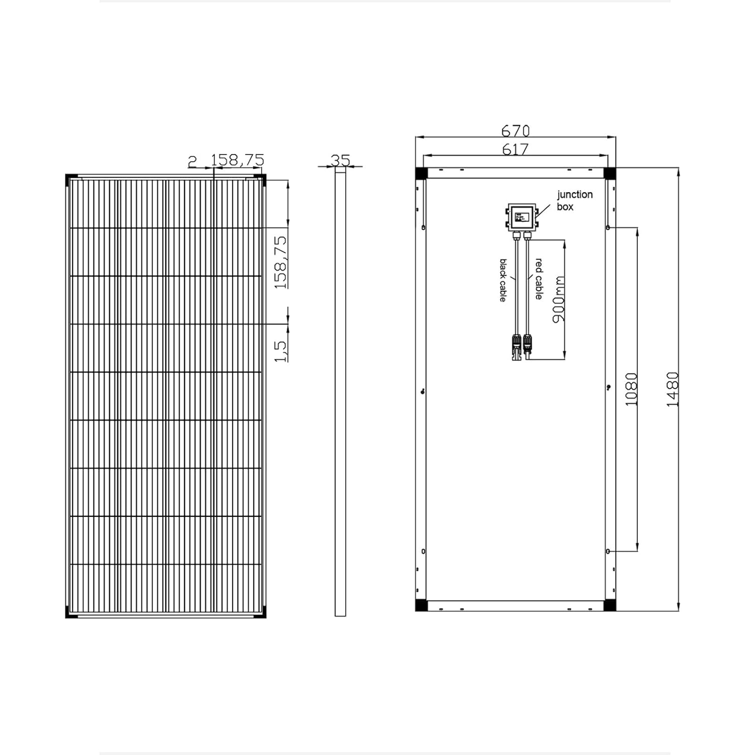 200W Monocrystalline Solar Panel PERC Cell Black Frame